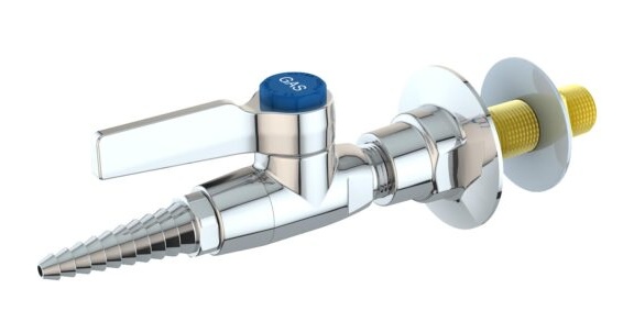 Válvula y pitón aserratado Water Saver cromado para servicio de gas en panel, con sistema On/Off certificado